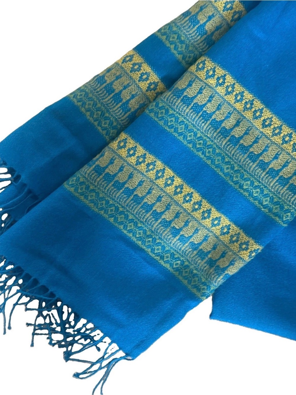 Peruvian Turquoise Scarf with Gold motif, 100% Baby Alpaca